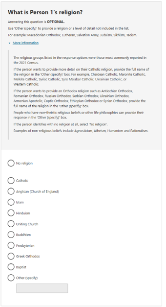 Question on Census online form