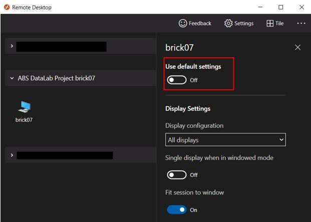 'Use default settings' option disabled