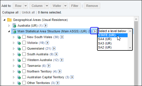 Select a level in the hierarchical variable