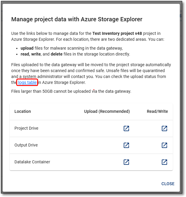 Gateway Logs table shortcut
