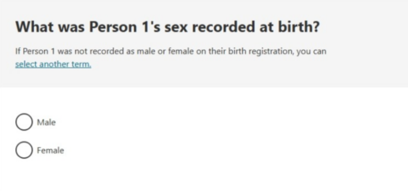 2026 Census - What is the person's sex recorded at birth? (online form)