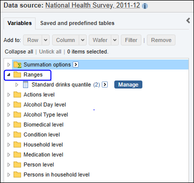 Quantiles in the variables view