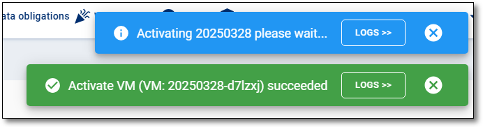 Action log Activate VM succeeded