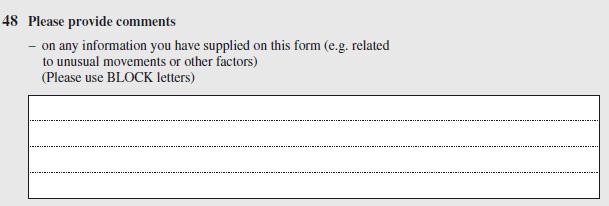 Large free text field has at 4 or more lines for people to write in their response