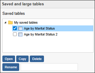 Open, copy, delete or rename a saved table
