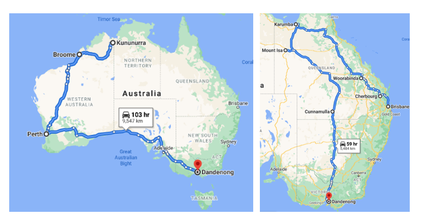 Map of Australia showing distance travelled to reach remote areas