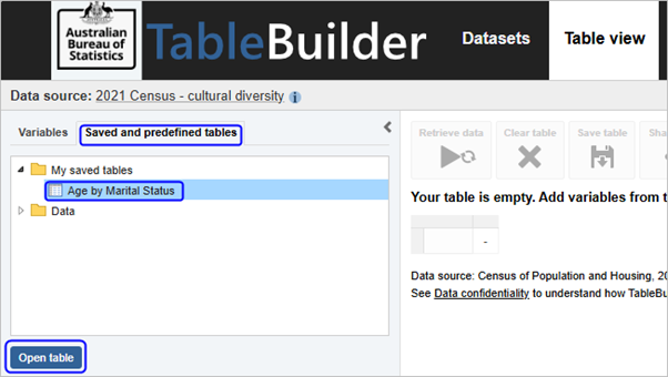 Open the saved table