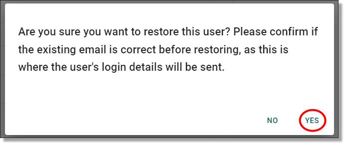 restore user confirmation