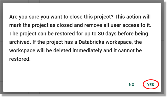 Close Projects Confirmation