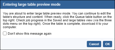 Large table notification message