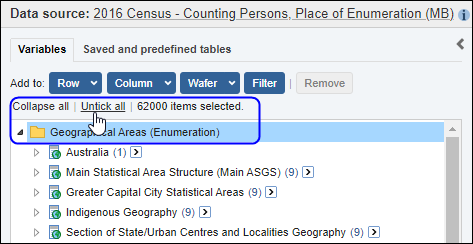 Untick all variables