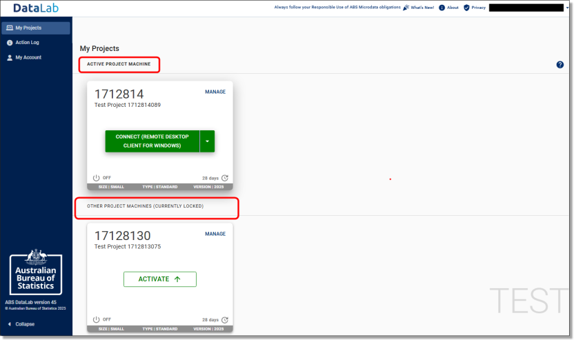 My projects, Active VMs