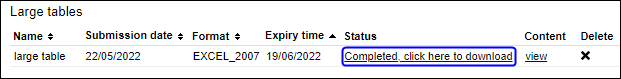 Large table in download status