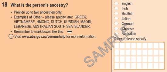 Image of question 18 from the 2011 Census