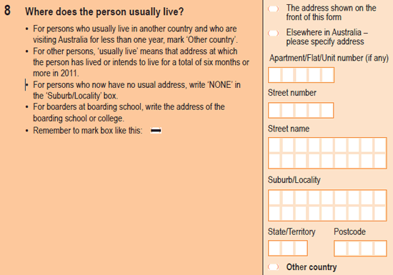 Image of question 8 from the 2011 Census