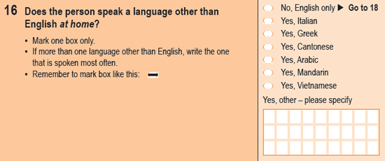 Image of question 16 from the 2011 Census