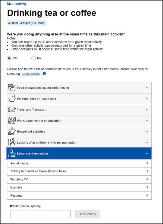 Image: Main activity, were you doing anything else at the same time as this main activity?