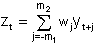 Equation - sum of weighted time series over length of set of weights