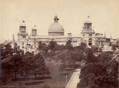 Photo of the massive Garden palace buiding including central dome and towers at the four corners
