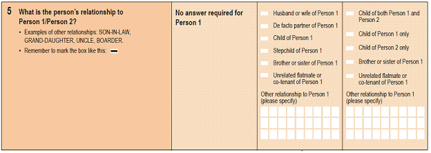 image : question five on the census form: what is the person's relationship to person 1/ person 2