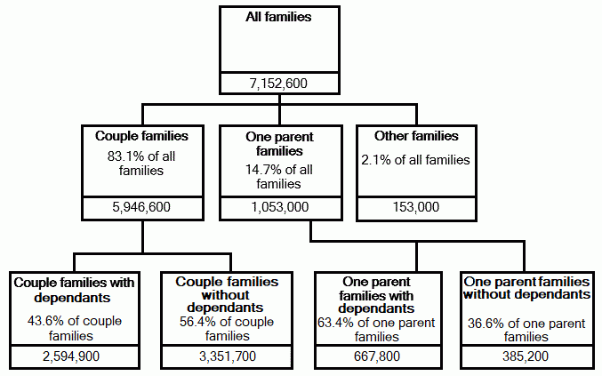 Image summarises the breakdown of the main family types