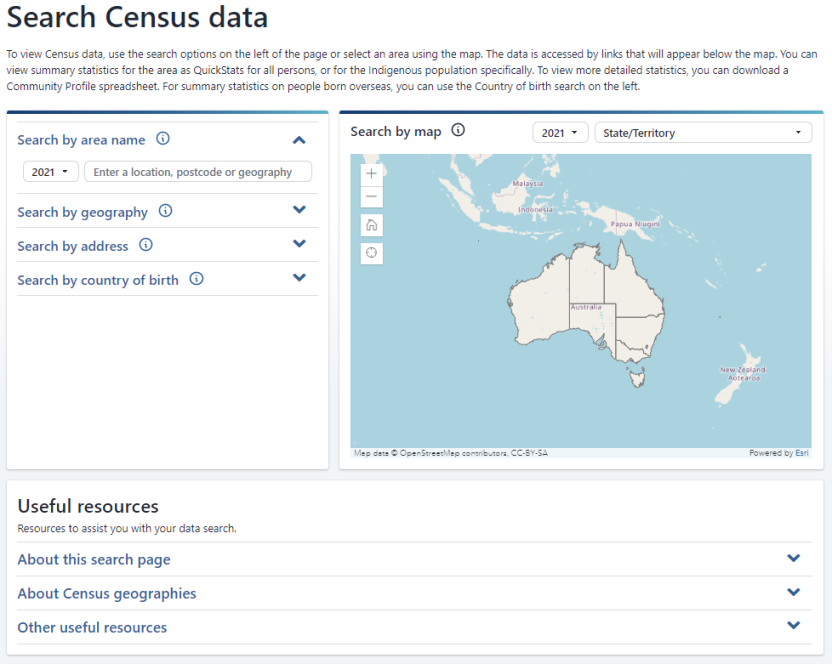 Image of Search Census data user interface.