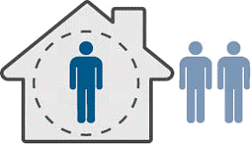 The image shows a house and three people, depicting two people away from home on Census Night.