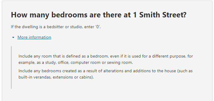Additional instructions relating to the question on: How many bedrooms are there at 1 Smith Street?