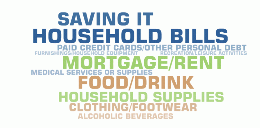 Word cloud image for persons aged 18 years and over showing the most common uses of the Job Keeper Payment