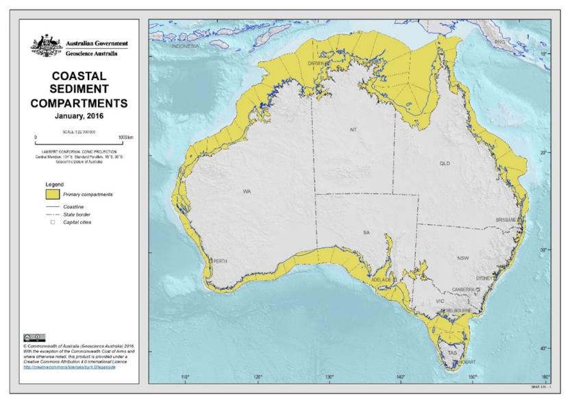 Map of Australia showing the boundaries of the primary sediment compartments