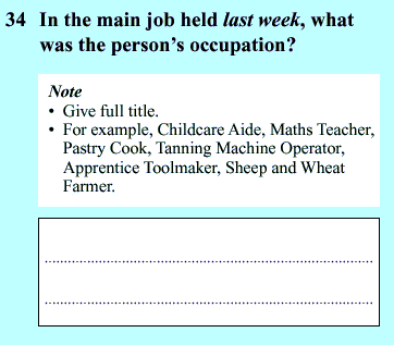 For example, when asking for a person's occupation, a free text field allows respondents to write in a response. The response can then be coded to an appropriate occupation classification item in the office.