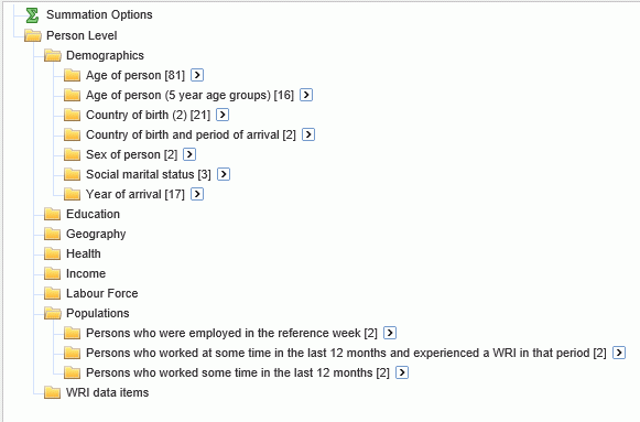 File structure: Data items grouped by broad headings and subheadings