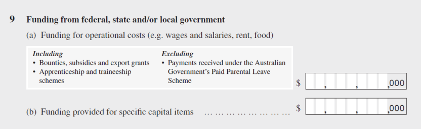 Funding for operational costs from federal, state and/or local government