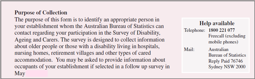 Help available information included on all ABS survey forms